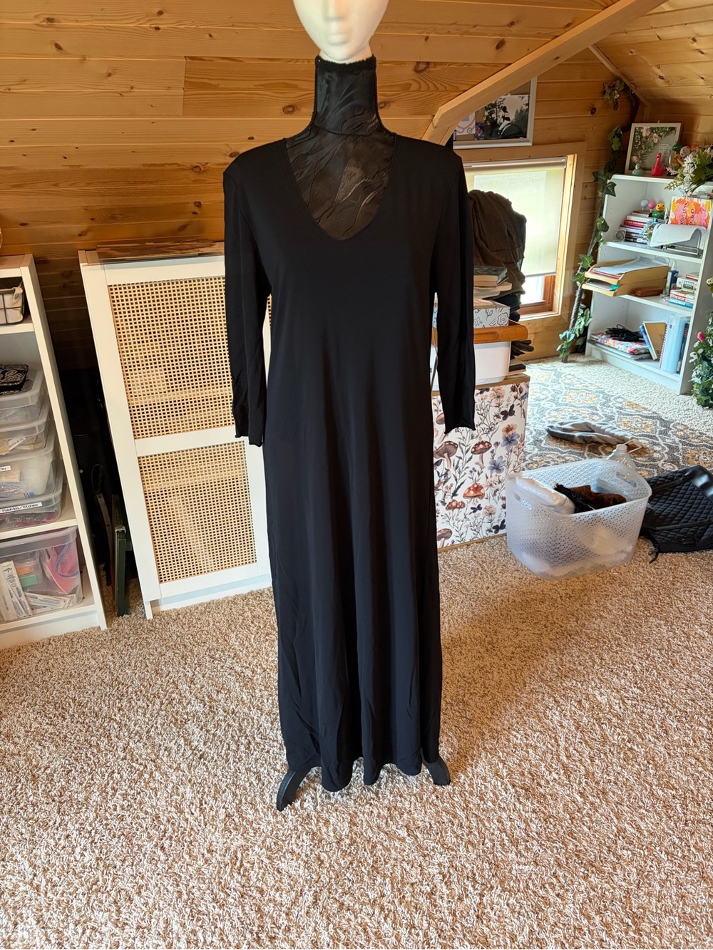 J. Jill Black Long-Sleeve V-Neck Maxi Dress